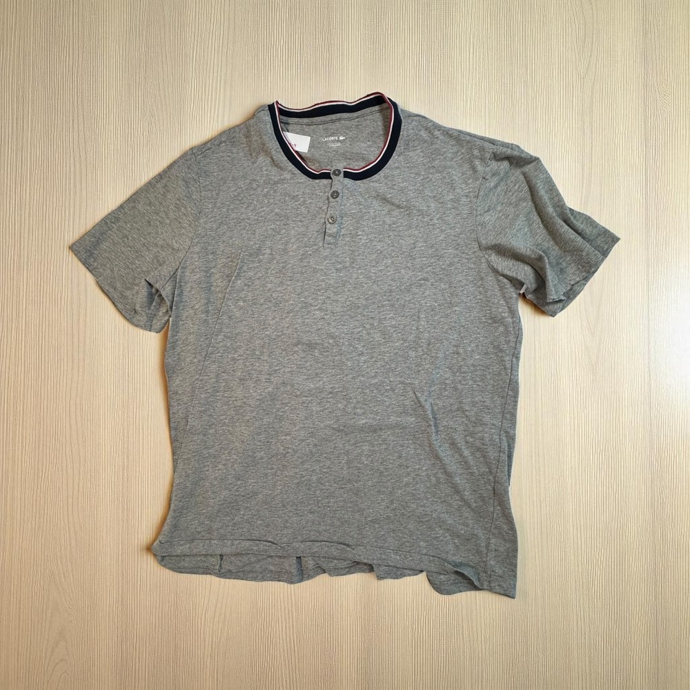Lacoste Mens‎ Gray Cotton Blend Short Sleeve Henley T Shirt XL